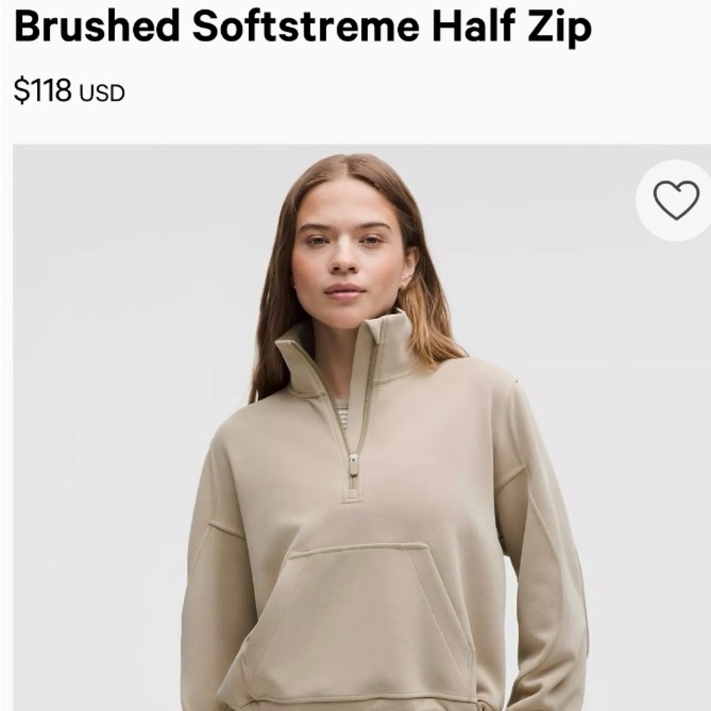 lululemon athletica Brushed Softstreme Half Zip in Tan